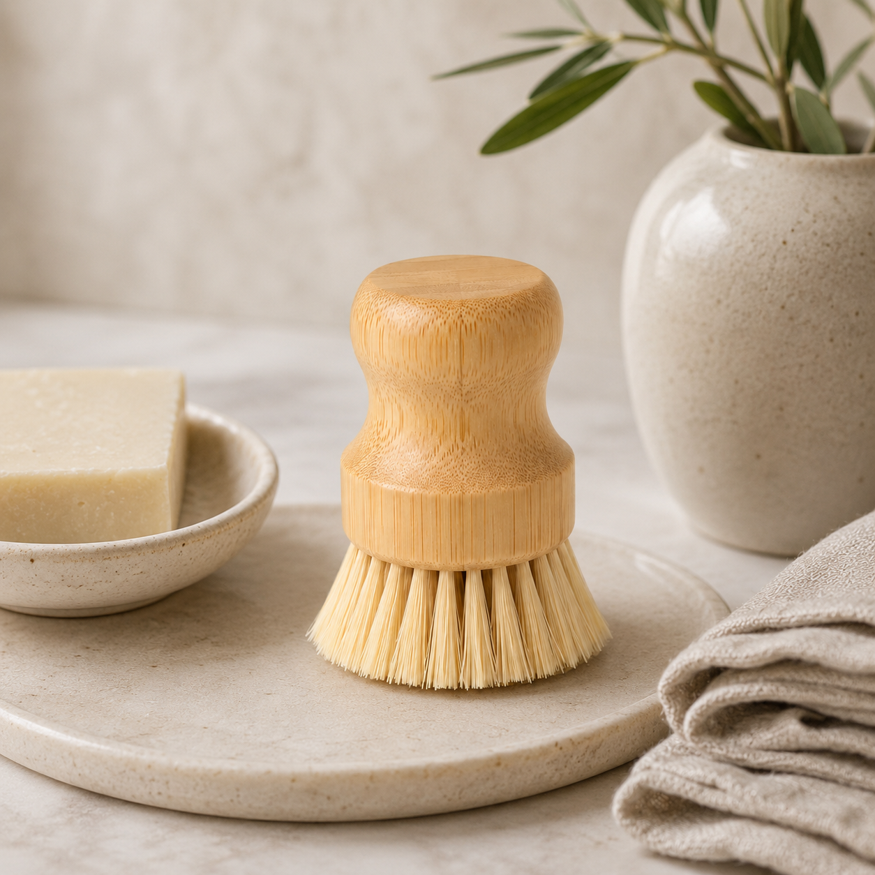 Brocha de Bambú y Sisal para Cocina y Baño · Bambú y sisal · Asia · Kalathia